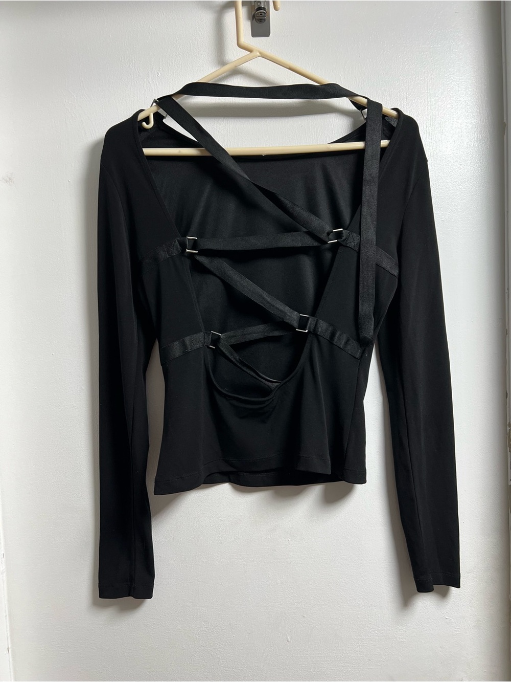 Express Black Strappy Long-Sleeve Women’s Top